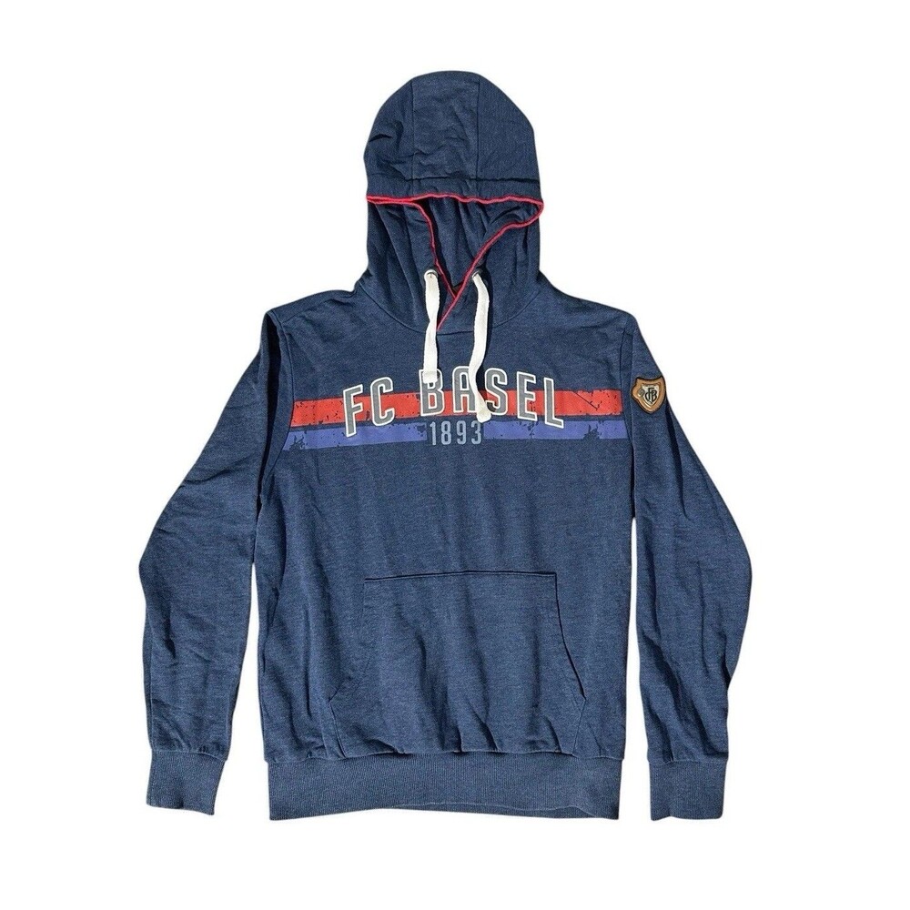 FCB FC Basel Hoodie Pullover Blue Mens XL Swiss Super League Soccer Rare